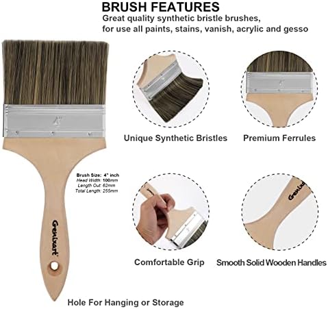 Double Thick Chip Paint Brush, 6 Pack, 4 inch / 100mm Stain Brushes for Painting Walls and Fence Staining, Wooden Handle Masonry Paintbrush for Varnish, Paste, Gesso and Limewash