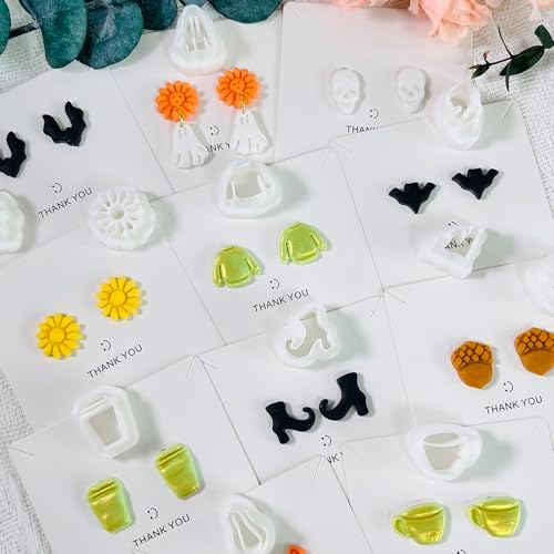 Xaekicr 12PCS Mini Halloween Clay Cutters for Polymer Clay Jewelry – Small Clay Earring Cutters, Fall Pumpkin Coffee Boot Shapes, Polymer Clay Tools & Molds Kit