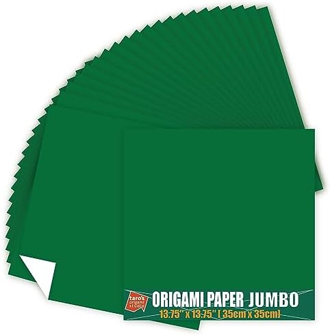 [Taro's Origami Studio] Jumbo 13.75 Inch / 35cm One Sided Single Color (Green) 25 Sheets (All Same Color) Square Easy Fold Premium Japanese Paper (Made in Japan)