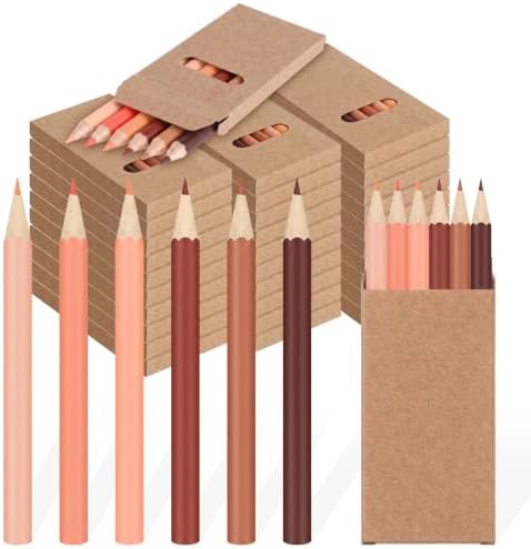 Ctosree 24 Packs Mini Colored Pencil Bulk 6 Per Box, Skin Tone, 3.5''