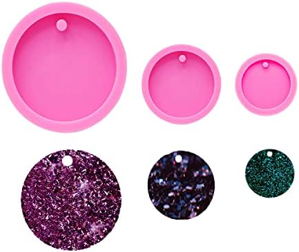 3pc Glossy Resin Silicone 1.5in 2in 2.5in Circle Molds Pet Cat Tag DIY Keychain Mould with 10PC Key Ring(DY0079+DY0080+DY0260)