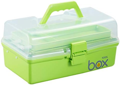 Kinsorcai 12'' Three-Layer Clear Plastic Storage Box/Tool Box, Multipurpose Organizer and Portable Handled Storage Case for Art Craft and Cosmetic (Green)