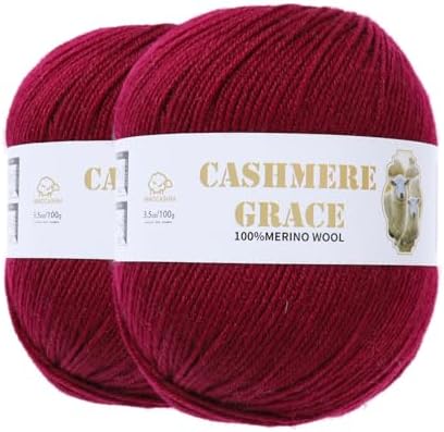 100% Pure Natural Merino Wool Yarn (4ply) - Each Ball 3.5 OZ/Approximately 320 Yards - Hand-Knitting/Crochet/Knitting - Soft and Non-irritating [2 Ball Set] (Claret)