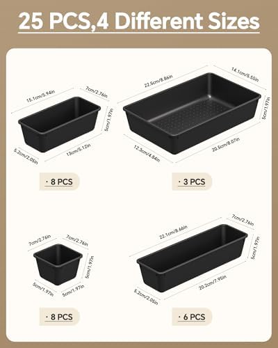 KEMETHY 25 PCS Plastic Drawer Organizers Set, 4 Sizes Vanity Organizer