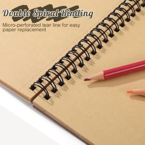 Sketch Book 8.5 x 11 in Kraft Paper Sketchbook Spiral Bound Toned Tan Drawing Pad for Pencil Charcoal Colored Pencils White Gel Pens Beginners Students Artists