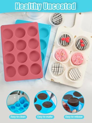 2 PCS Round Chocolate Cookie Molds, 12-Cavity Cylinder Silicone Mold, Perfect for Chocolate Covered, Cake, Candy, Pudding, Mini Cakes Jelly Baking -Blue&Pink