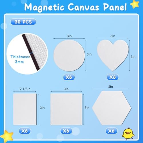 Engrowtic 30 Pcs Mini Magnetic Canvas Panel Boards - Various Size Magnetic Canvases for Painting Fridge Locker Art Crafts DIY, White