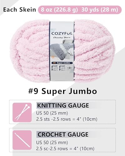 Cozyful Chunky Yarn for Hand Knitting, #9 Thick Jumbo Big Chunky Yarn for Crocheting, Super Chunky Knit Blanket Yarns, Large Chunky Chenille Yarns, 8 Pack (30 yds 8 oz Each Skein), Blush Pink