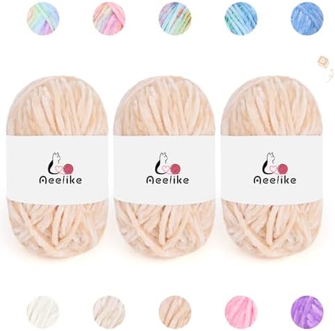 Aeelike 3 Pack Chenille Yarn,Soft Polyester,Each 100g/10.5oz 197yds,Skin