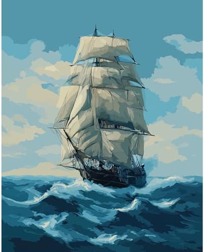 Natuyalo Paint by Numbers for Adults Beginner, Sailing Boat Paint by Number Kits on Canvas Without Framed, Seaside View Paint by Easy Acrylic Painting Home Wall Decor 16x20 inch
