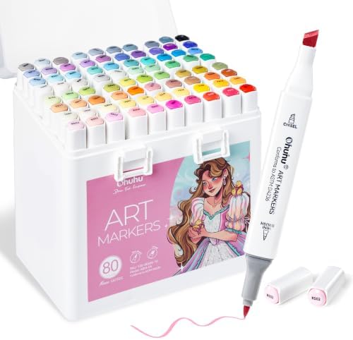 Ohuhu Alcohol Markers for Beginner 80 Colors Mini Brush& Chisel for Drawing | Brush Tip Markers for Adults Coloring, Drawing, Illustration, Alcohol-based, Manoa Series of Ohuhu Markers, Great Value Pack