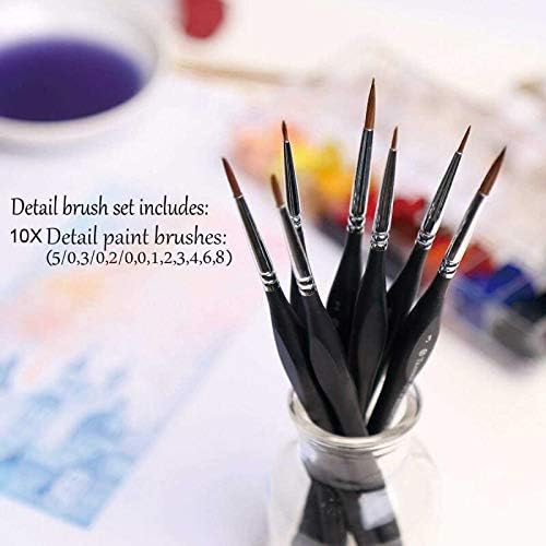 Golden Maple Detail Paint Brushes Set 10pcs | Miniature Brushes, Fine Detailing & Art Painting, Acrylic, Watercolor, Oil, Models
