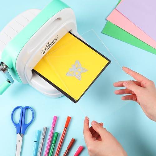Threehoney 3 Pcs Die Cutting Plates 6" x 9" Magnetic Shim Cutting Plates | Magnetic Shim with Card Grids for Alignment, 2 Clear Acrylic Plates, Fits Embossing Machines Crafts Pad Accessory