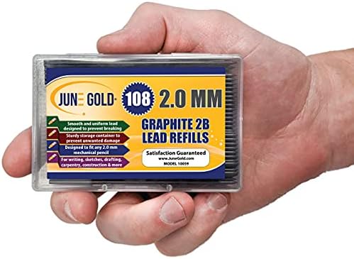 June Gold 2.0 mm, 108 Lead Refills, 2B, 90 mm Length, Sturdy Carrying Case