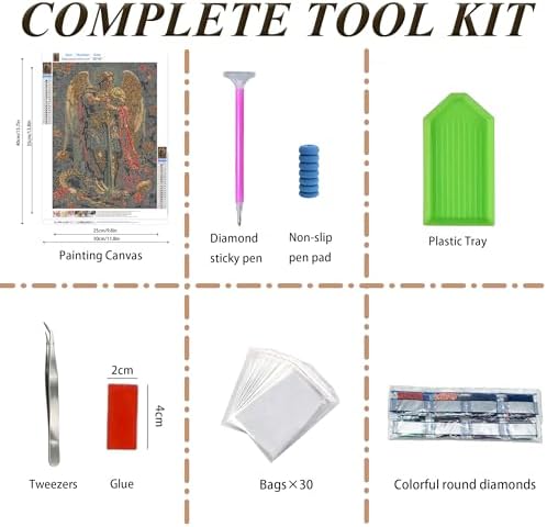 EOPLK Archangel Michael with Dragon Diamond Painting Kits for Adults, Religious Diamond Art Kit for Beginners, 5D DIY Full Drill Round Gem Painting by Numbers for Home Wall Decor Gift, 12x16 inch