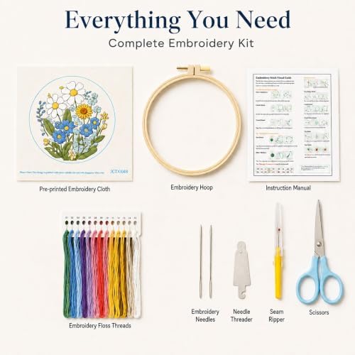 HRTHRT Embroidery Kit for Beginners, Flower DIY Craft Set with Hoop