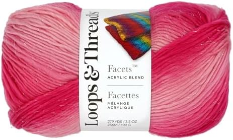 Loops & Threads Facets Yarn - Yarn for Knitting, Crochet, Weaving, and Arts & Crafts - Pink, Acrylic, 3.5 oz