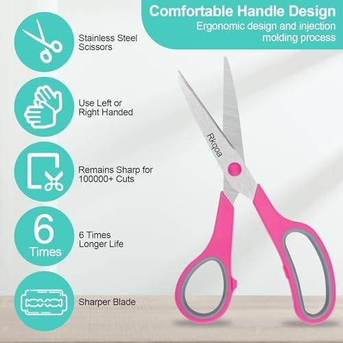 Black 6 Scissors Pack, Rkqoa 8" All Purpose Sharp Scissor for Everyday Use