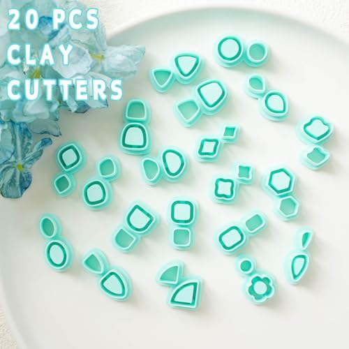 Tainsky 20 Shapes Embedded Polymer Clay Cutters - Gem Studs Clay Jewelry Making Tools, Earring Cutters (Studs)