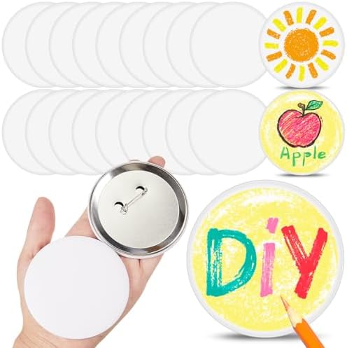 XunYee 20 Pcs White Button Pins 2.95 Inches/ 75 mm, DIY Badge Kit