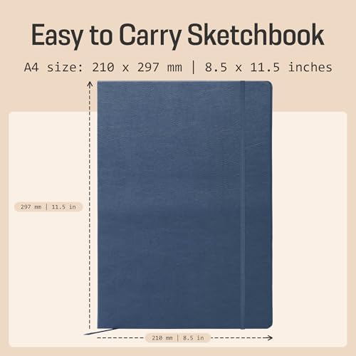 BROWNSTONE JOURNALS A4 Sketch Book Hardcover - 80 Sheets 100 GSM Paper | 8.5" x 11.5", Lay Flat, Vegan Leather Hardcover, Elastic Band, Back Pocket, Art Drawing Book for Adults & Students