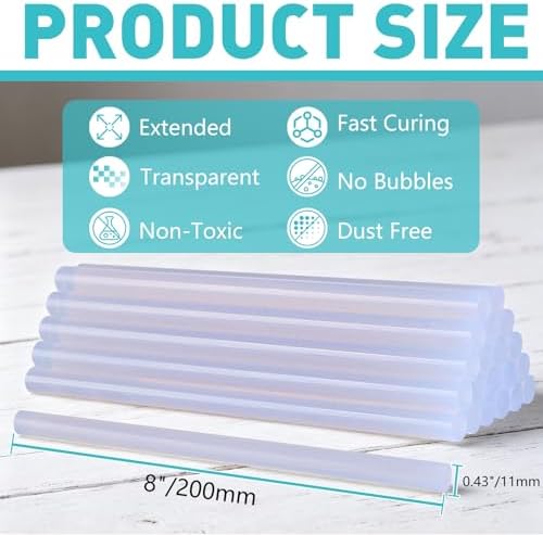 Phinus 20 Pack Hot Glue Sticks, 8" Long x 0.4" Diameter Clear Glue Sticks for Glue Gun, EVA Clear Glue Gun Sticks, Hot Glue Gun Sticks for DIY Craft Sticky Projects & More