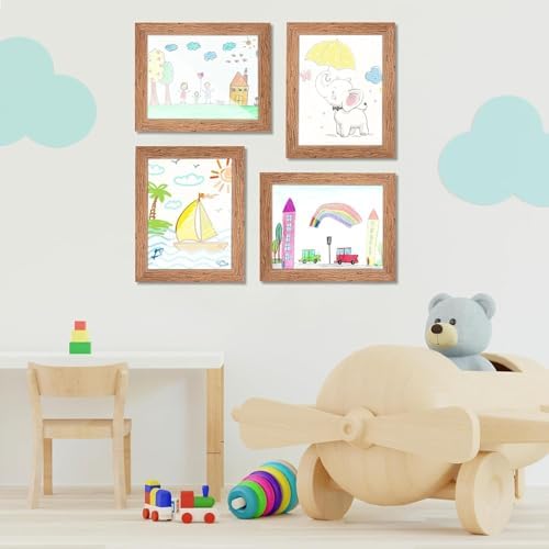 GULETHUN [2-Pack] Kids Art Frames, 9x12 Front Opening Kids Artwork Frames Changeable, Dark Wood Grain Artwork Display Storage Frame for Wall, Holds 50 Pcs, for 3D Picture, Crafts, Children Drawing