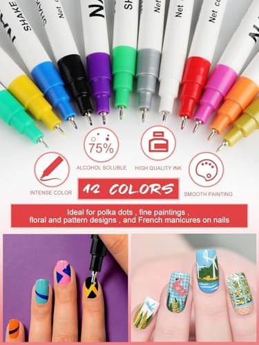 12 Color 3D Nail Art Pens Set Kalolary 0.5MM Nail Art Markers