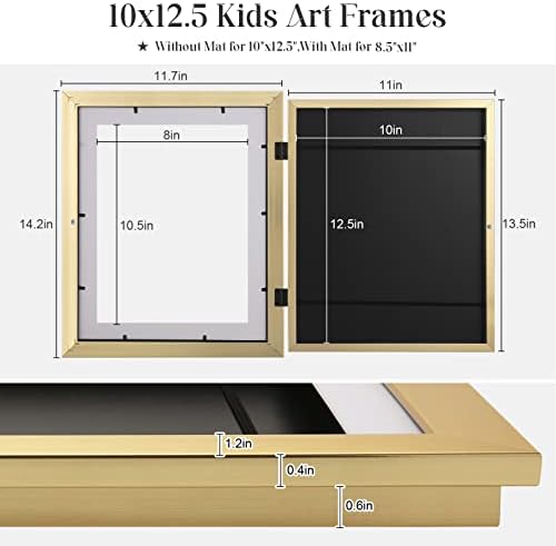 [2 Pack] Kids Art Frames, 10x12.5 Front Opening Kids Artwork Frames Changeable, Displays 8.5x11 With Mat and 10x12.5 Without Mat, Holds 50 Pcs, for 3D Picture, Crafts, Hanging Art, Portfolio Storage