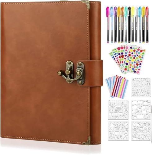 ZEEYUAN Journal Scrapbook Photo Album PU Leather Scrap Book Mothers's Day Gift for Mom Valentines Couples Gift Vintage Family Scrapbook Memory Couples Photo Book 60 Pages
