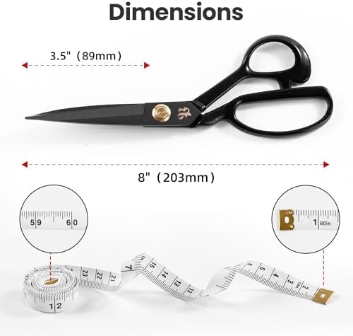 8" Heavy Duty Fabric Scissors, Black Sewing Shears