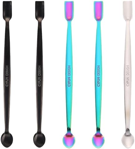 Briartw 5 Pcs Stainless Steel Craft Spoon | Mess-Free Crafting with Dual-Shaped Spoons for Glitter, Embossing Powders, Sequins & Small Embellishments | Colorful,Black,Silver | 6.7inch Length