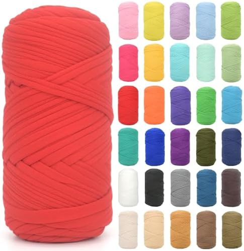 Tshirt Yarn for Crocheting,Red T Shirt Chunky Elastic Fabric Thick T-Shirt Crochet Yarn for Beginners Crocheting Hand Knitting Bag/Basket/Coasters/DIY Crafts/Home Decor 200G(Red