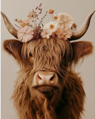 Amaieuin Highlan Cow Paint by Number Kit for Adults,Canvas Paint by Numbers for Adults,Cow Paint by Number Adult for Gifts and Home Wall 20x16in