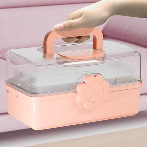 Covetree Three-Layer Multipurpose Storage Box with Handle – Ideal for Hair Accessories, Sewing Supplies, Art Supplies, Medicine, and Tools Organizer for Kids (transparent)