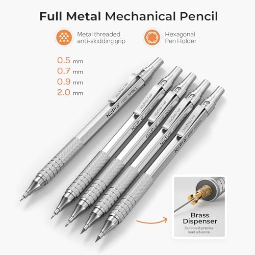 Nicpro 22PCS Metal Mechanical Pencil Set in Case for Drawing Writing