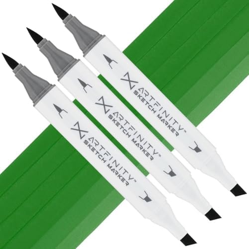 Artfinity Sketch Markers - Set of 3 - Dark Green G2-6, Vibrant, Professional, Dye-Based Alcohol Markers for Artists, Drawing, Travel, & More