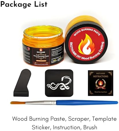 BIGTHUMB Wood Burning Gel Kit 4 OZ | Heat Activated Non-Toxic Paste for DIY Crafting, with Mini Scraper, Template Sticker, Paint Brush - Accurately & Easily Burn Designs on Wood, Canvas, Denim