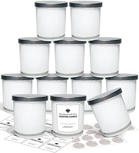 SUPMIND 10oz Inner White Glass Candle Jars with Lid,12pcs for Candle Making