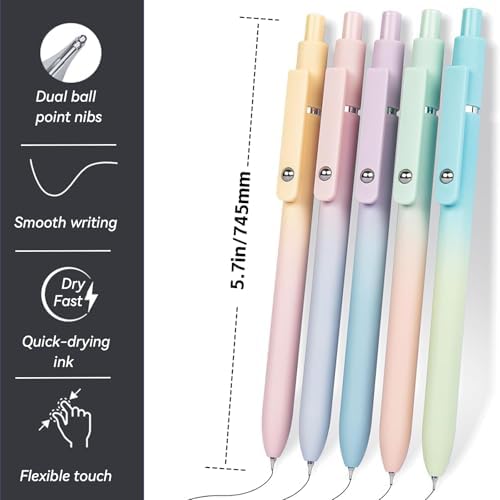 ACEES Gel Pens, 5 Pcs Retractable Quick Dry Black Ink Pen, 0.7mm Fine Point