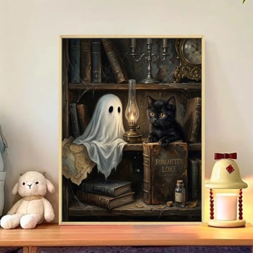 CRZMODE Halloween Paint by Numbers Kit for Adults, Ghost and Cat, 16x20inch