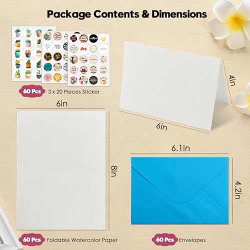 KOVIEDE 60 Pack Foldable Blank Watercolor Cards with Envelopes 4" x 6"