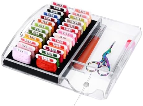 Acrylic Working Tray for Cross Stitch and Embroidery Supplies, Embroidery Floss Bobbins Organizer Tray with Magnetic Needle Holder and Tools Storage