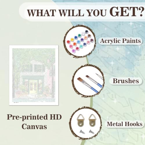 Amaieuin Book Shop Paint by Numbers Kit for Adults,Canvas Paint by Numbers for Adults,Bookstore Adult Paint by Numbers DIY Flower Painting Kit for Relax Gifts and Home Wall 20x16in