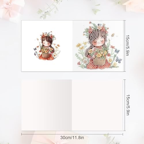 6pcs Diamond Art Painting Kit Greeting Card, Flower Picking Flower Garden 5D DIY Diamond Handmade Holiday Greeting Card with Envelope, Holiday Gift Congratulation