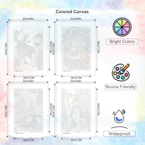 4 Pack Christmas Paint by Numbers for Adults with Framed Easel 8x12 inch