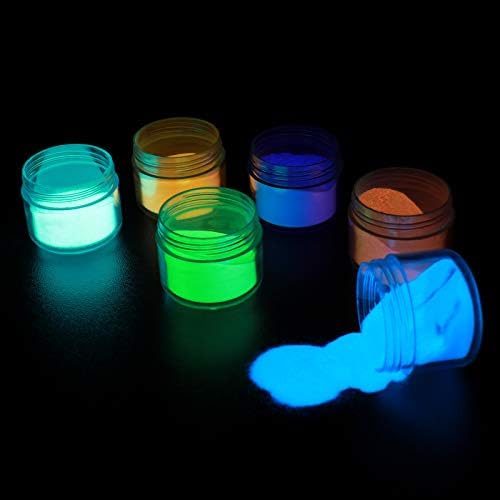 Glow in The Dark Powder Pigment with Flashlight, 120g Luminous Powder Dye Set, 20 g/0.7oz Each, Neutral and Fluorescent Colors for Various Activities, Evening Parties, Halloween, Nail Art, Crafts
