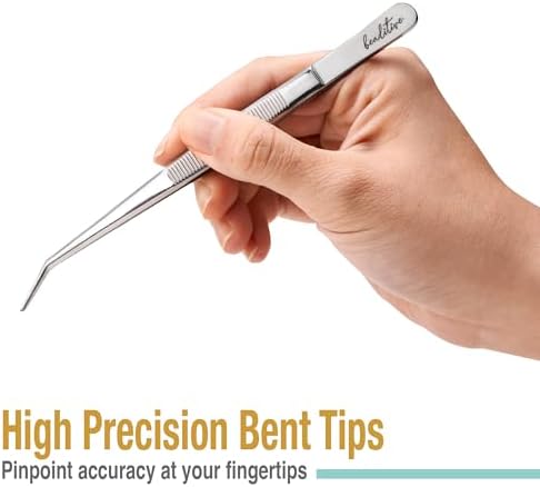 Beaditive 6-inch Sewing Machine Tweezers Set (3-PC) Serrated Bent Tips | Professional Grade, High Precision | Stainless Steel