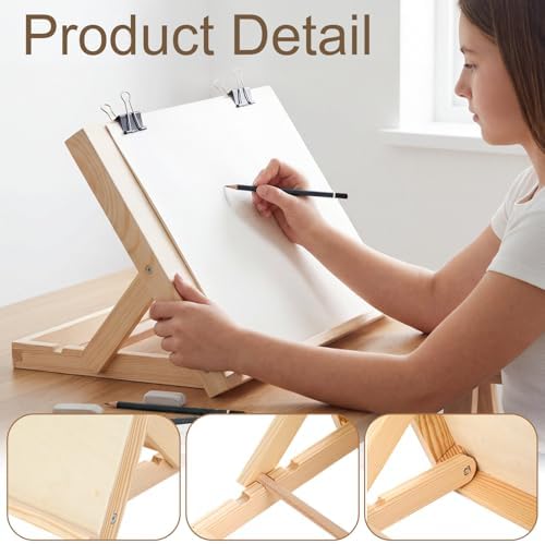 4 Pack Tabletop Wooden Easels for Painting, Adjustable Angle Art Desktop Easel Stand for Crafts, Painting Canvas, Drawing, Books and Artwork Display, 13 x 9 Inch