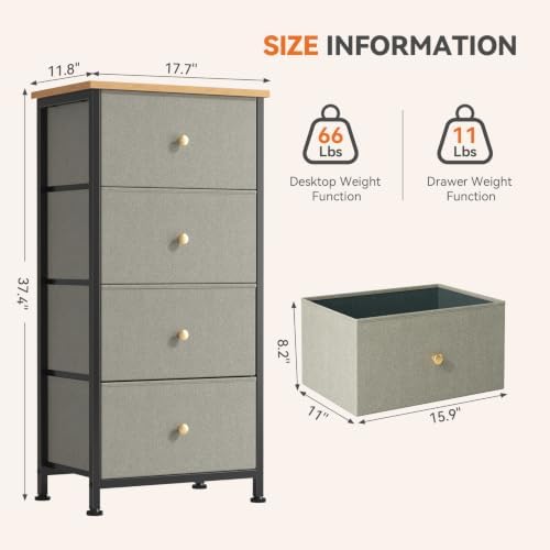 Sweetcrispy Dresser for Bedroom, 4 Drawer Storage Cabinet, Tall Nightstand